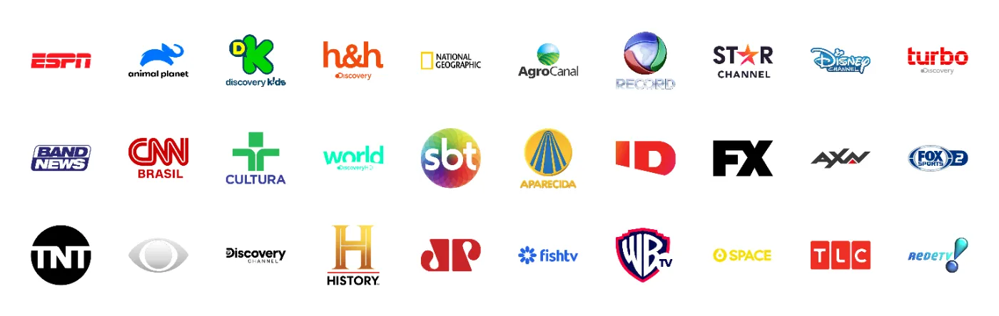 Logos de alguns dos canais disponíveis na LiderTV